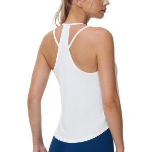imageTHE GYM PEOPLE Womens Racerback Workout Tank Tops Lightweight Stretchy Sleeveless Running Athletic Yoga Tee ShirtsWhite