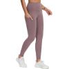 imageTHE GYM PEOPLE Thick High Waist Yoga Pants with Pockets Tummy Control Workout Running Yoga Leggings for WomenBrown Purple
