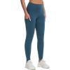 imageTHE GYM PEOPLE Thick High Waist Yoga Pants with Pockets Tummy Control Workout Running Yoga Leggings for WomenGreen Blue