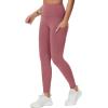 imageTHE GYM PEOPLE Thick High Waist Yoga Pants with Pockets Tummy Control Workout Running Yoga Leggings for WomenRose Red