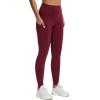 imageTHE GYM PEOPLE Thick High Waist Yoga Pants with Pockets Tummy Control Workout Running Yoga Leggings for WomenWine Red