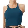 imageTHE GYM PEOPLE Womens Cross Back Sports Bra Halter Neck Workout Crop Tank Tops with Removable PadsDark Blue Green