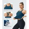 imageTHE GYM PEOPLE Womens Cross Back Sports Bra Halter Neck Workout Crop Tank Tops with Removable PadsDark Blue Green