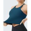 imageTHE GYM PEOPLE Womens Cross Back Sports Bra Halter Neck Workout Crop Tank Tops with Removable PadsDark Blue Green