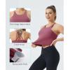 imageTHE GYM PEOPLE Womens Cross Back Sports Bra Halter Neck Workout Crop Tank Tops with Removable PadsRose Red