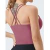 imageTHE GYM PEOPLE Womens Cross Back Sports Bra Halter Neck Workout Crop Tank Tops with Removable PadsRose Red