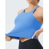 imageTHE GYM PEOPLE Womens Cross Back Sports Bra Halter Neck Workout Crop Tank Tops with Removable PadsSea Blue