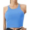 imageTHE GYM PEOPLE Womens Cross Back Sports Bra Halter Neck Workout Crop Tank Tops with Removable PadsSea Blue