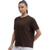 imageTHE GYM PEOPLE Womens Short Sleeve Workout TShirts Back Loose Fit Running Yoga Tee TopsBrown