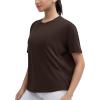 imageTHE GYM PEOPLE Womens Short Sleeve Workout TShirts Back Loose Fit Running Yoga Tee TopsBrown