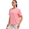imageTHE GYM PEOPLE Womens Short Sleeve Workout TShirts Back Loose Fit Running Yoga Tee TopsRose Red