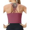 imageTHE GYM PEOPLE Womens Cross Back Sports Bra Halter Neck Workout Crop Tank Tops with Removable PadsRose Red