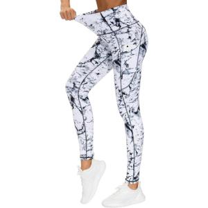 imageTHE GYM PEOPLE Thick High Waist Yoga Pants with Pockets Tummy Control Workout Running Yoga Leggings for WomenBlackMarble White