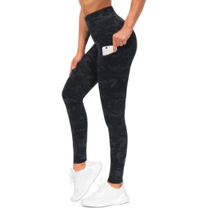imageTHE GYM PEOPLE Thick High Waist Yoga Pants with Pockets Tummy Control Workout Running Yoga Leggings for WomenBlueDark GreyBlack