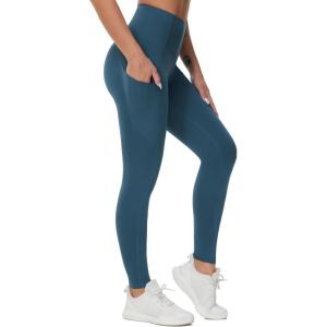 imageTHE GYM PEOPLE Thick High Waist Yoga Pants with Pockets Tummy Control Workout Running Yoga Leggings for WomenGreen Blue