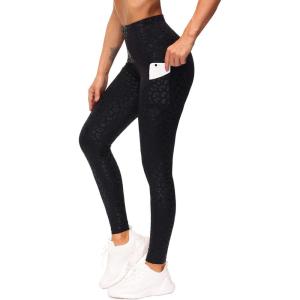 imageTHE GYM PEOPLE Thick High Waist Yoga Pants with Pockets Tummy Control Workout Running Yoga Leggings for WomenSilverBlack