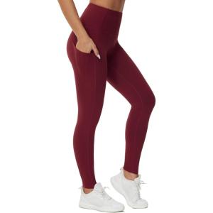 imageTHE GYM PEOPLE Thick High Waist Yoga Pants with Pockets Tummy Control Workout Running Yoga Leggings for WomenWine Red