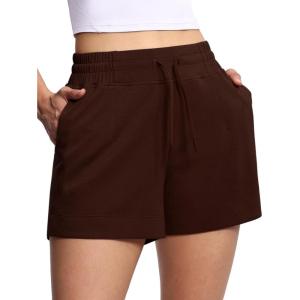 imageTHE GYM PEOPLE Womens Drawstring Sweat Shorts High Waisted Summer Workout Lounge Shorts with PocketsBrown