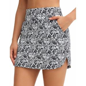 imageTHE GYM PEOPLE Womens Golf Skort Tennis High Waist Lightweight Athletic Casual Skirts Builtin Shorts with 4 PocketsBlack Flower