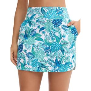 imageTHE GYM PEOPLE Womens Golf Skort Tennis High Waist Lightweight Athletic Casual Skirts Builtin Shorts with 4 PocketsBlue Leaf