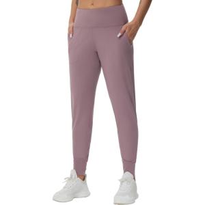 imageTHE GYM PEOPLE Womens Joggers Pants Lightweight Athletic Leggings Tapered Lounge Pants for Workout Yoga RunningBrown Purple