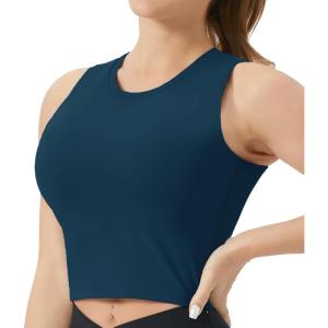 imageTHE GYM PEOPLE Womens Medium Support Sports Bra Removable Padded Sleeveless Workout Crop TopsDark Green Blue