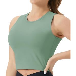 imageTHE GYM PEOPLE Womens Medium Support Sports Bra Removable Padded Sleeveless Workout Crop TopsJasmine Green