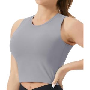 imageTHE GYM PEOPLE Womens Medium Support Sports Bra Removable Padded Sleeveless Workout Crop TopsLavender Grey