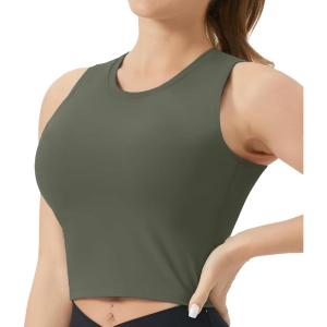 imageTHE GYM PEOPLE Womens Medium Support Sports Bra Removable Padded Sleeveless Workout Crop TopsOlive Green