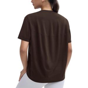 imageTHE GYM PEOPLE Womens Short Sleeve Workout TShirts Back Loose Fit Running Yoga Tee TopsBrown