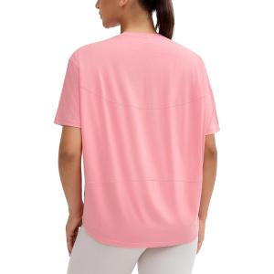 imageTHE GYM PEOPLE Womens Short Sleeve Workout TShirts Back Loose Fit Running Yoga Tee TopsRose Red