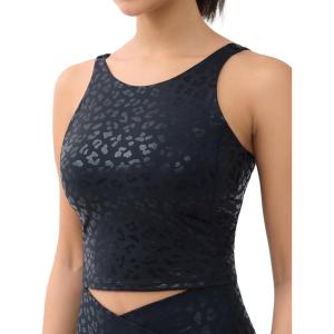 imageTHE GYM PEOPLE Womens Sports Bra Sleeveless Workout Tank Tops Running Yoga Cropped Tops with Removable PaddedBlack Leopard