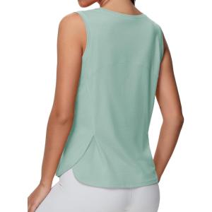 imageTHE GYM PEOPLE Womens Workout Tank Tops Loose Fit Sleeveless Breathable Yoga Shirts with Side SlitsLight Green