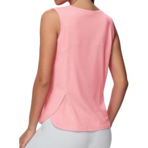imageTHE GYM PEOPLE Womens Workout Tank Tops Loose Fit Sleeveless Breathable Yoga Shirts with Side SlitsRose Red