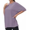 imageTHE GYM PEOPLE Womens Casual Oversized TShirts Summer Crewneck Short Sleeve Workout Basic Tee TopsGrey Purple