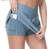 imageTHE GYM PEOPLE Womens Cross Waist Tennis Skirts with Cutting Hem Golf Skorts with Inner Mesh Pockets ShortsDenim Blue