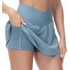 imageTHE GYM PEOPLE Womens Cross Waist Tennis Skirts with Cutting Hem Golf Skorts with Inner Mesh Pockets ShortsDenim Blue