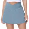 imageTHE GYM PEOPLE Womens Cross Waist Tennis Skirts with Cutting Hem Golf Skorts with Inner Mesh Pockets ShortsDenim Blue