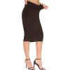 imageTHE GYM PEOPLE Womens High Waist Tummy Control Pencil Skirts Stretchy Bodycon Midi Skirt Below Knee with Back SlitBrown