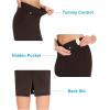 imageTHE GYM PEOPLE Womens High Waist Tummy Control Pencil Skirts Stretchy Bodycon Midi Skirt Below Knee with Back SlitBrown