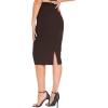 imageTHE GYM PEOPLE Womens High Waist Tummy Control Pencil Skirts Stretchy Bodycon Midi Skirt Below Knee with Back SlitBrown