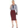 imageTHE GYM PEOPLE Womens High Waist Tummy Control Pencil Skirts Stretchy Bodycon Midi Skirt Below Knee with Back SlitWine Red