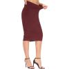 imageTHE GYM PEOPLE Womens High Waist Tummy Control Pencil Skirts Stretchy Bodycon Midi Skirt Below Knee with Back SlitWine Red