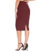 imageTHE GYM PEOPLE Womens High Waist Tummy Control Pencil Skirts Stretchy Bodycon Midi Skirt Below Knee with Back SlitWine Red
