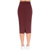 imageTHE GYM PEOPLE Womens High Waist Tummy Control Pencil Skirts Stretchy Bodycon Midi Skirt Below Knee with Back SlitWine Red