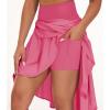 imageTHE GYM PEOPLE Womens High Waist Wrap Ruffle Hem Asymmetric Skort High Low Flowy Midi Skirt with ShortsBright Pink