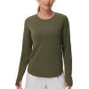 imageTHE GYM PEOPLE Womens Long Sleeve Workout Shirts Athletic Crewneck Hiking Tops with Thumb HoleArmy Green