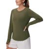imageTHE GYM PEOPLE Womens Long Sleeve Workout Shirts Athletic Crewneck Hiking Tops with Thumb HoleArmy Green