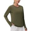 imageTHE GYM PEOPLE Womens Long Sleeve Workout Shirts Athletic Crewneck Hiking Tops with Thumb HoleArmy Green
