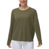 imageTHE GYM PEOPLE Womens Long Sleeve Workout Shirts Back Loose Fit Running Tee Tops with Thumb HoleArmy Green